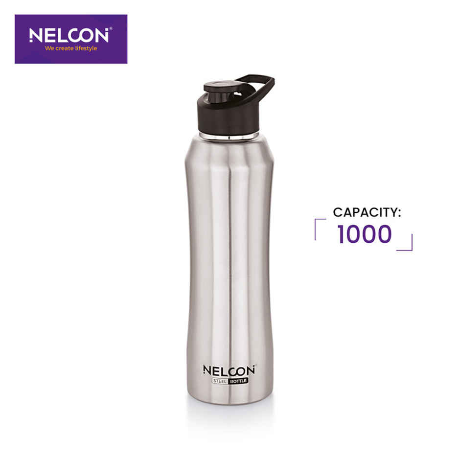 Nelcon Stainless Steel Elito Sipper Sports Water Bottle | Silver | 1 L