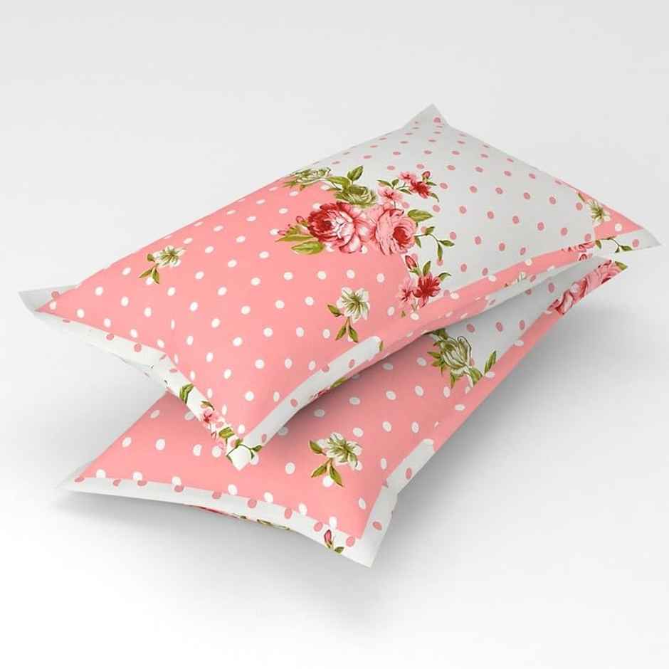 Swadeshi Style Elastic Fitted Double Cotton Floral Bedsheet, 2 Pillow Covers | Pink&White | 78x72in