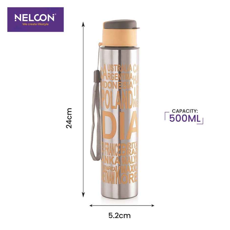 Nelcon Taco 500ml Water Bottle Single Wall, Stainless Steel, Recyclable and leak Proof | Green