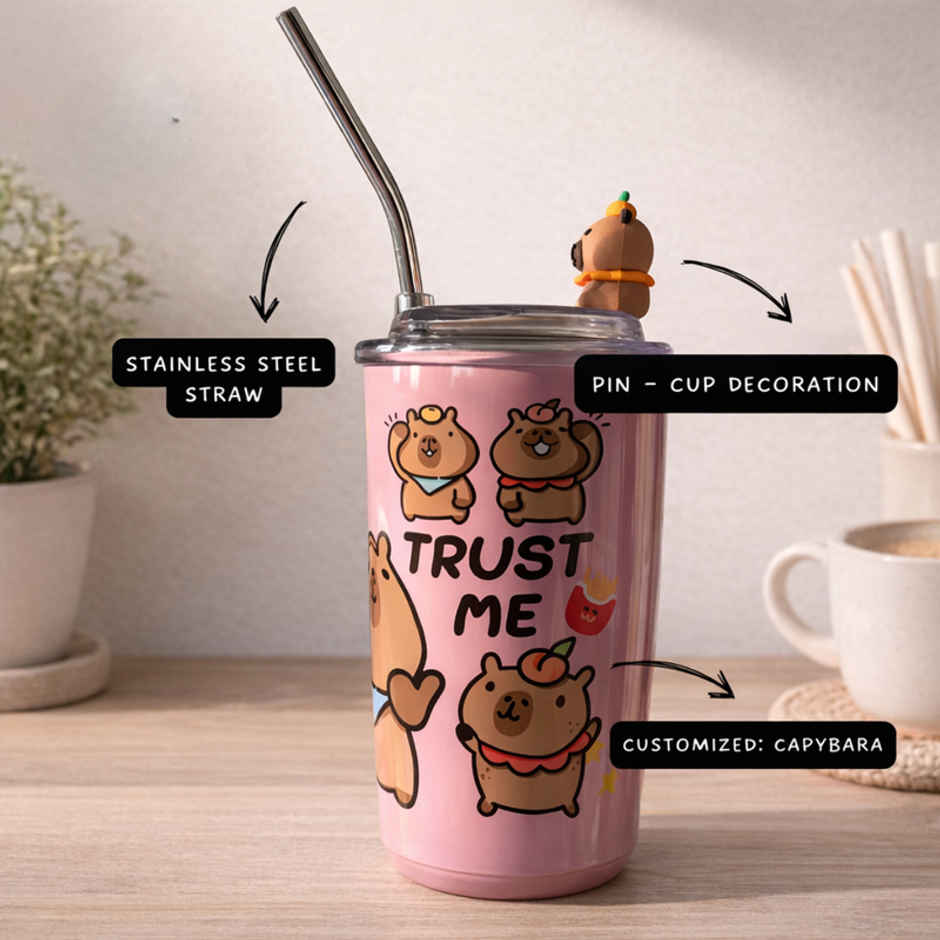 DesignLand Trust Me Vacuum Cup With Straw | Pink | 500 ml