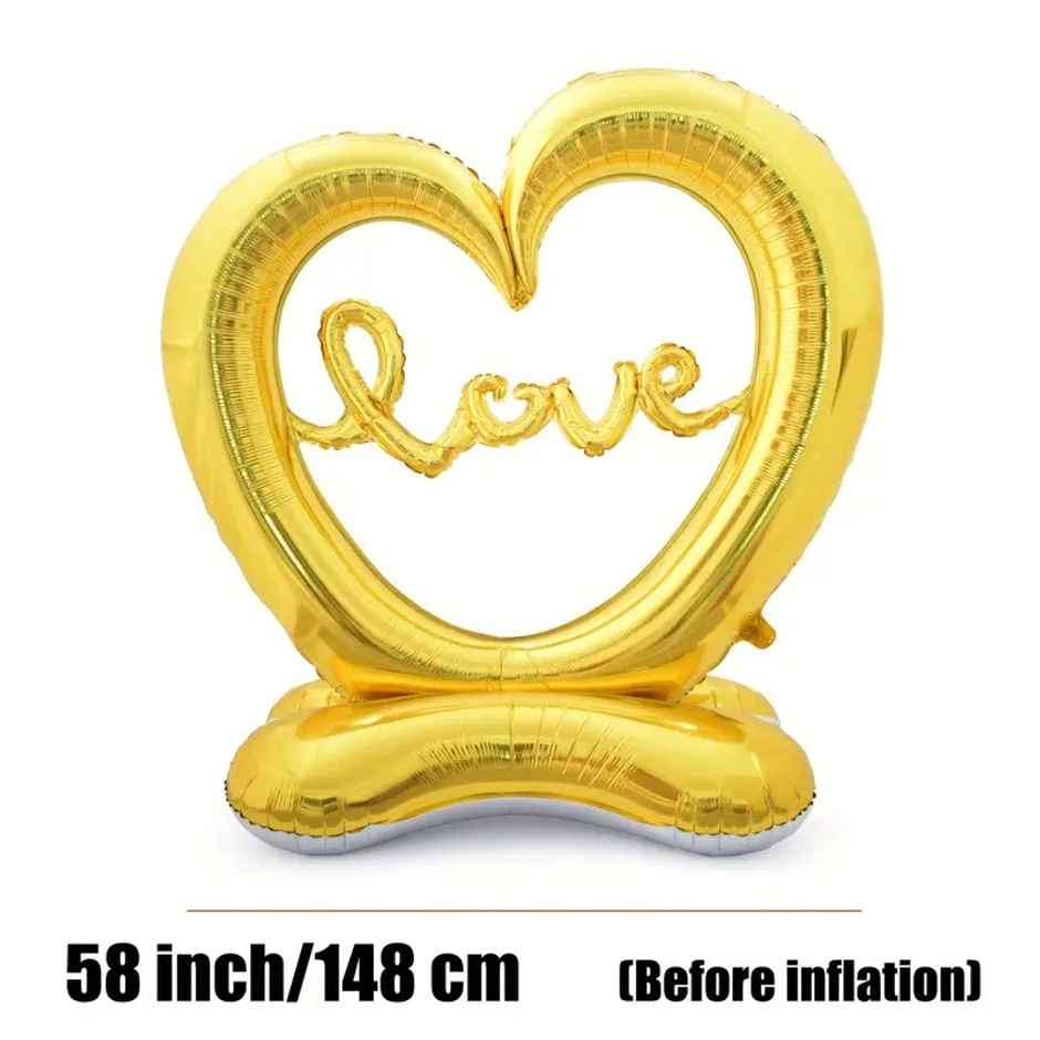 58 Inch Stand Hollow Out Love Heart-Shaped Balloon | Colour May Vary | Chrome