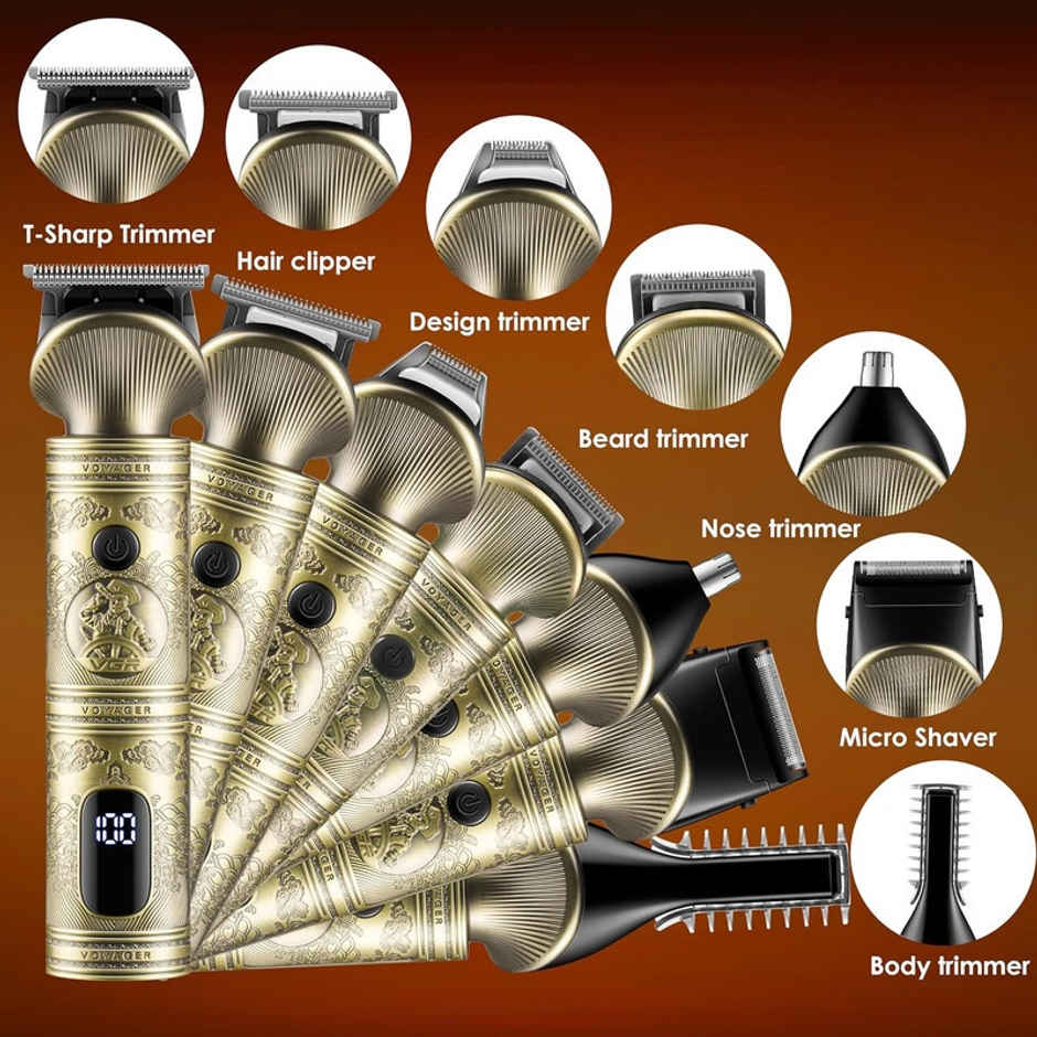 VGR V-106 Professional 6in1 Grooming Kit | LED Display Trimmer 180 min Runtime 16 Length Settings | Gold
