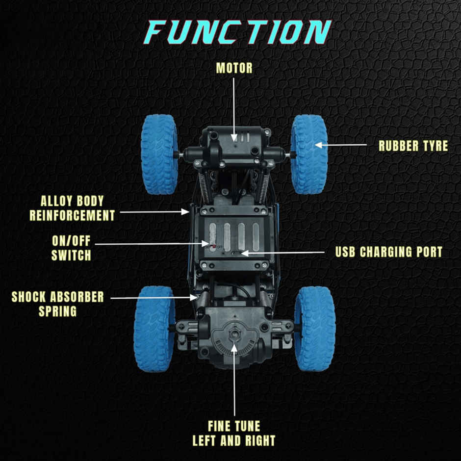 Fablue Remote Control Rock Master Car Toy For Kids - Smoke Effect Rock Crawler Car Toy | Blue