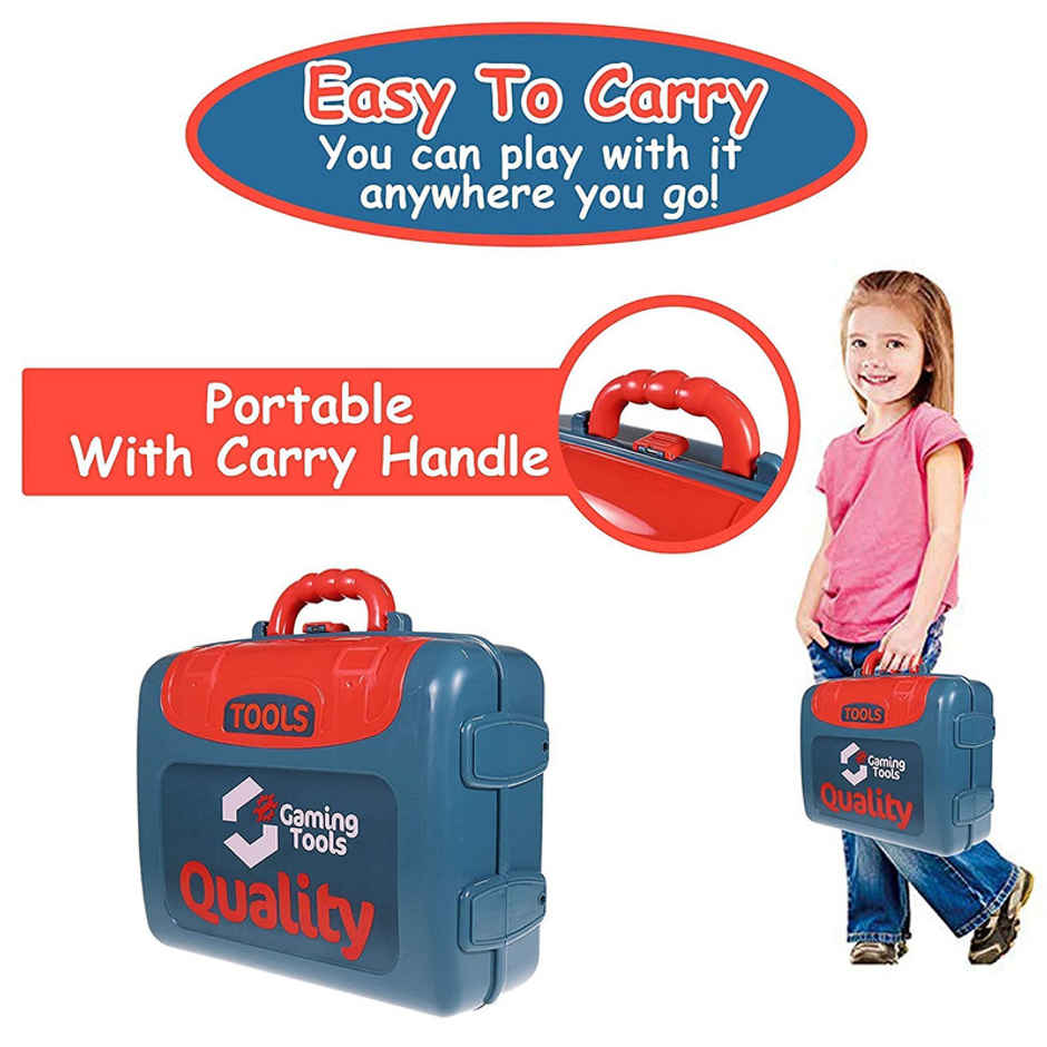 Fablue Portable Tool Kit Set for Kids - Convertible Suitcase Tool Set for Boys With Accessories