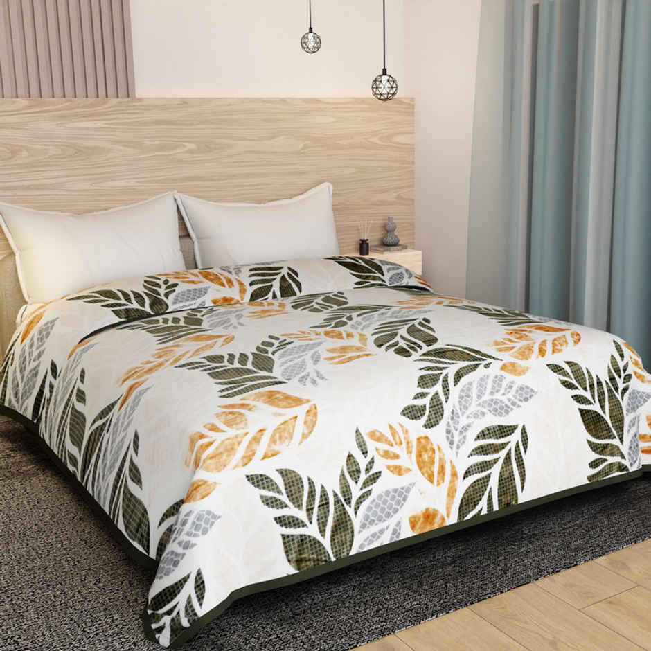 Florida Hazel Fleece Double Bed Blanket | Super Soft Flannel with Floral Print | White