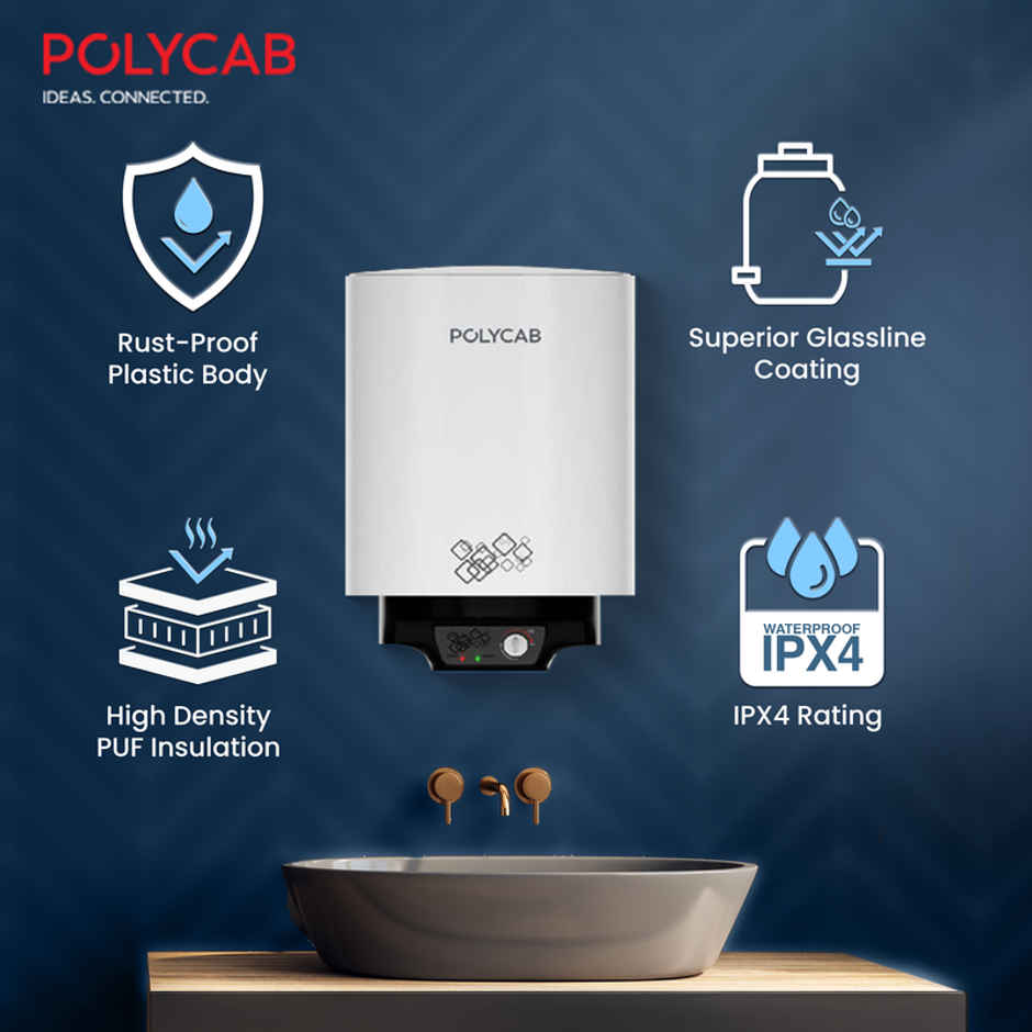 Polycab Celestia 5-Star, 10 Litre, 2Kw Electric Storage Geyser (Water Heater White