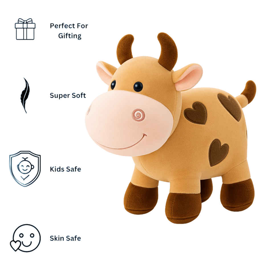 Fablue Cute Baby Cow Stuffed Toy For Kids - Soft Stuffed Animal Toy | Brown