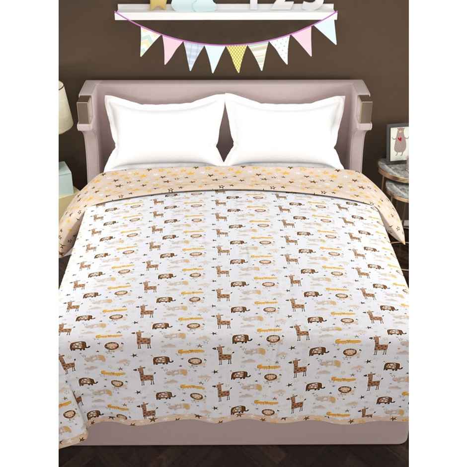 Florida Cotton AC Dohar Kids Reversible Design For Double Bed Blanket - Beige