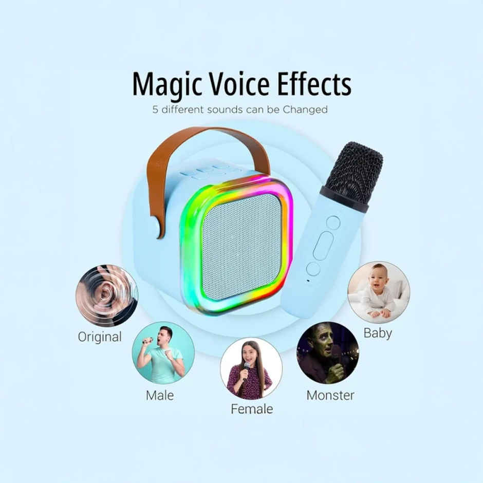 Fablue Mini Karaoke Speaker with Mic Wireless Portable Bluetooth Speaker For Kids Blue Color