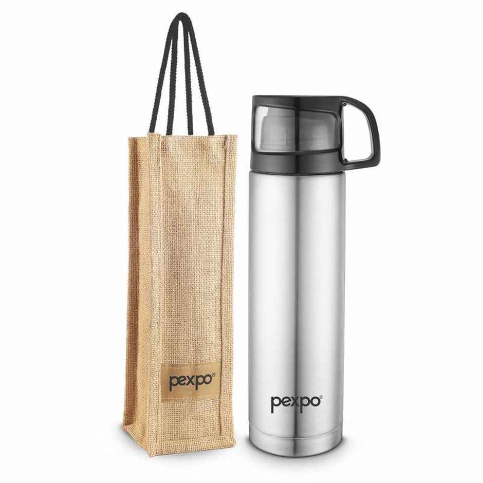 Pexpo Ferrero ISI Certified Vacuum Insulated Hot & Cold Stainless Steel Flask with Jute Bag | 1 L