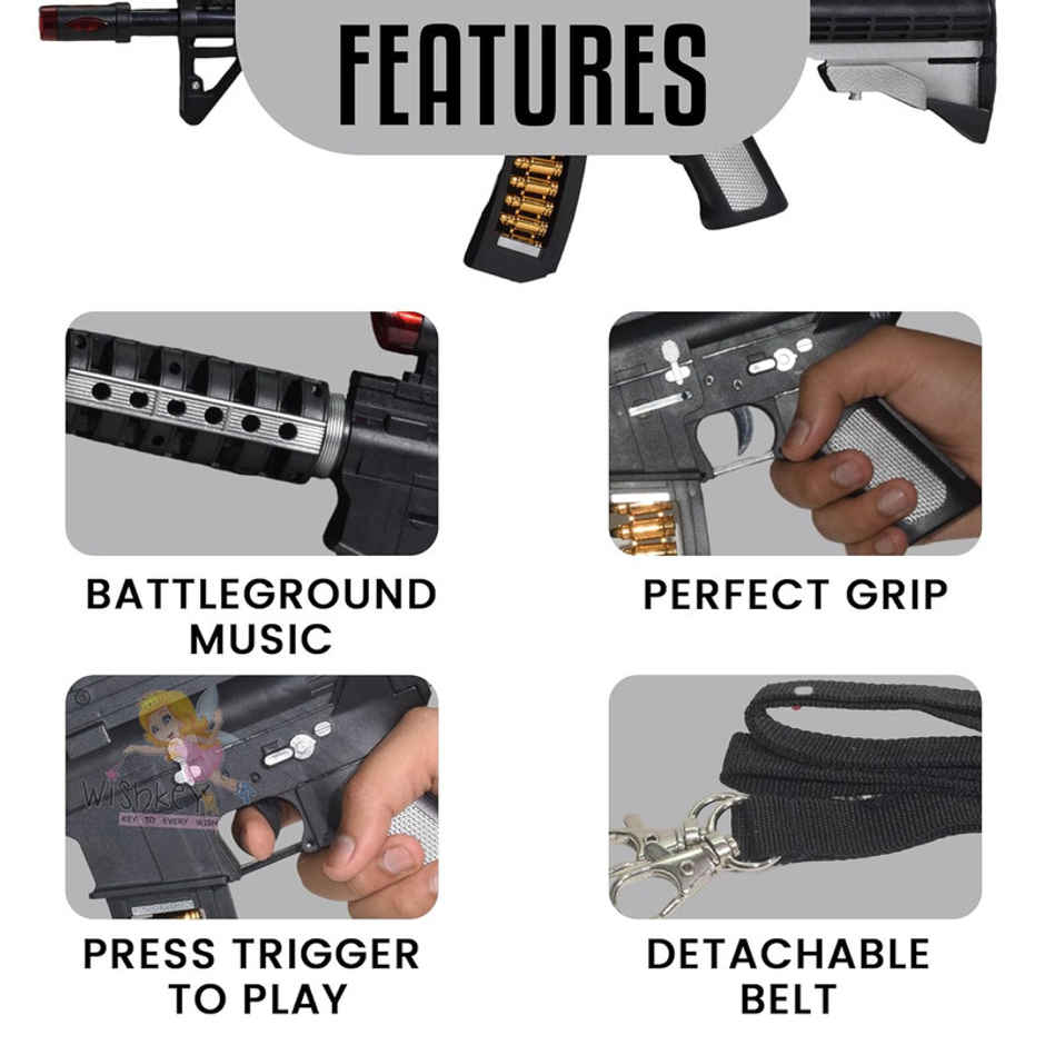 Fablue Plastic Musical Gun Toy For Kids - Gun With Flashing Led Lights Vibrating Gun Toy