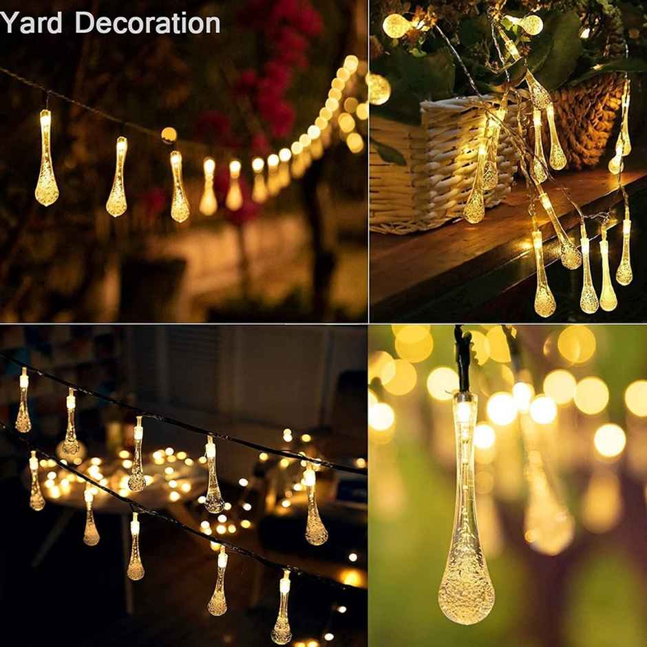 Desidiya Led Water Drop String Light - Warm White Delicate Raindrop Design For A Soothing Glow