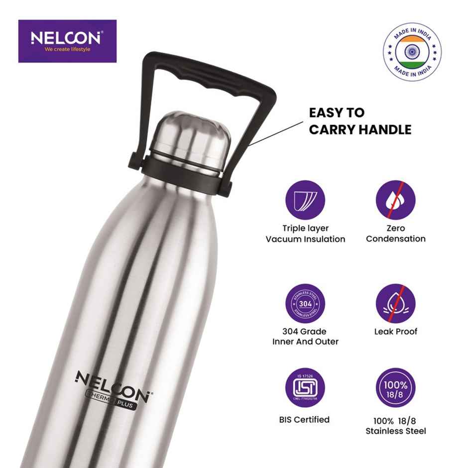 Nelcon Cola Thermoplus Vacuum Flask Water Bottle | 24 hrs Hot & Cold | ISI Certified | 1.5 L