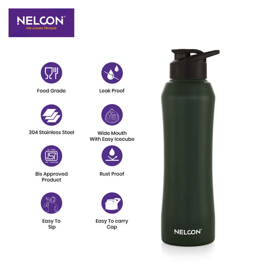 Nelcon Stainless Steel Elito Sipper Sports Water Bottle | Green | 1 L