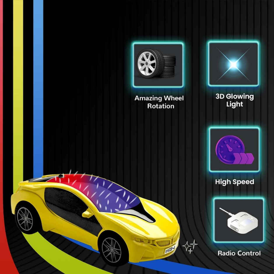 Fablue 3D Lights Famous Remote Control Car Toy For Kids - High Speed Racing Car Toy | Yellow
