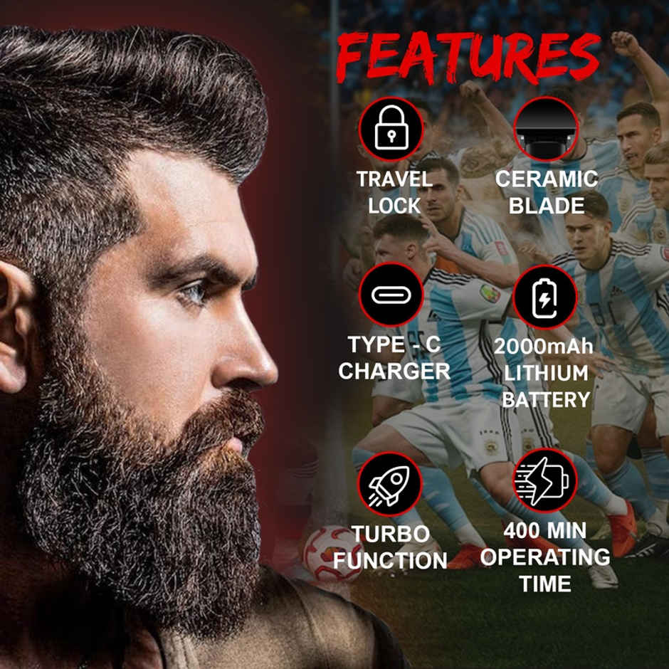 VGR Rosso Professional Men's Beard & Moustache Hair Trimmer | 400 Minutes Runtime | Red