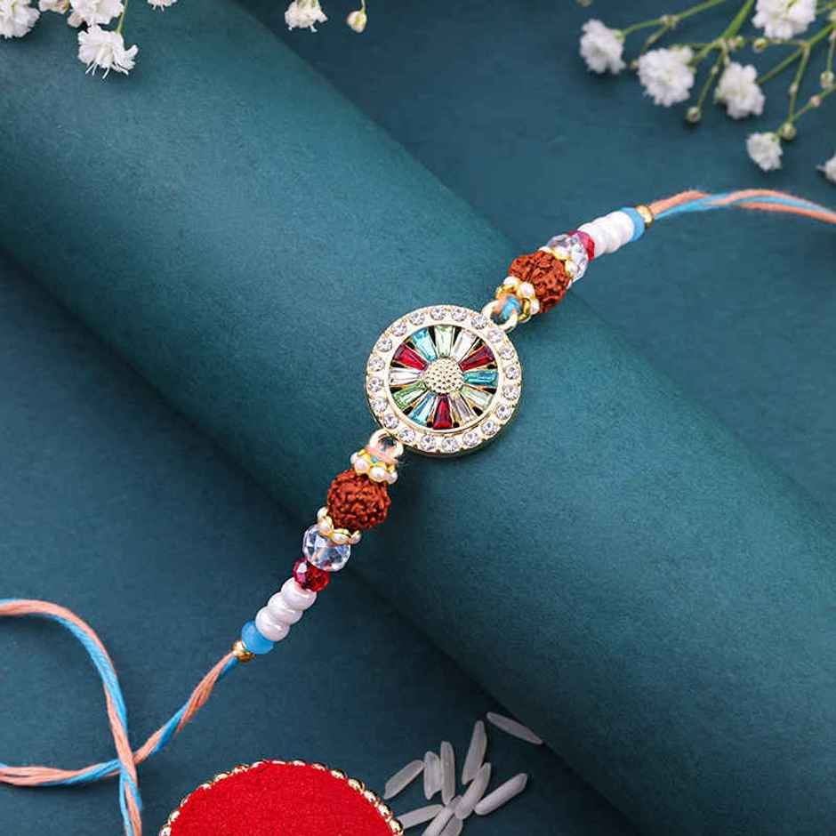 Multicolor Crystal & Rudraksha Rakhi | Stone | Pack of 1 | Floweraura