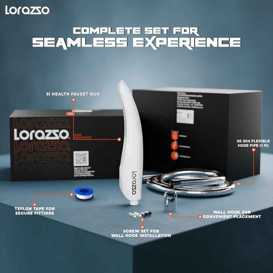 Lorazzo S1 Health Faucet (Jet Spray) Set With 1-meter Hose Pipe (Ss 304) and Wall Hook