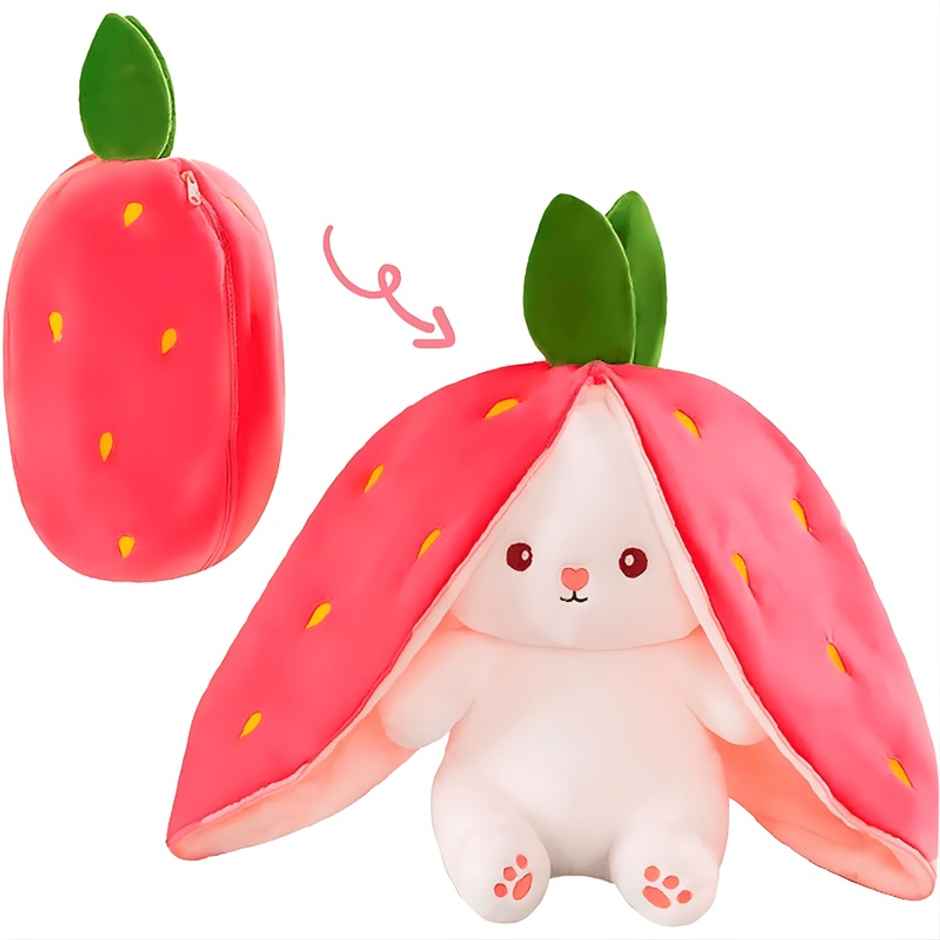 Fablue Strawberry Rabbit - Reversible Bunny Plush Soft Toy Animal For Kids