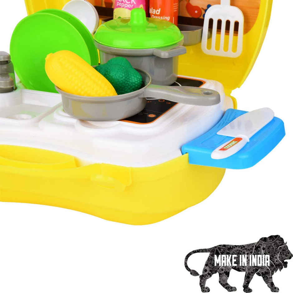 Fablue Portable Luxury Kitchen Play Set Toy For Girls And Kids With Cooking Utensils