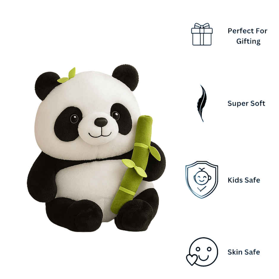 Fablue Stuffed Bamboo Panda Plush Toy | White & Black Panda with Green Bag | Gift for Boys & Girls
