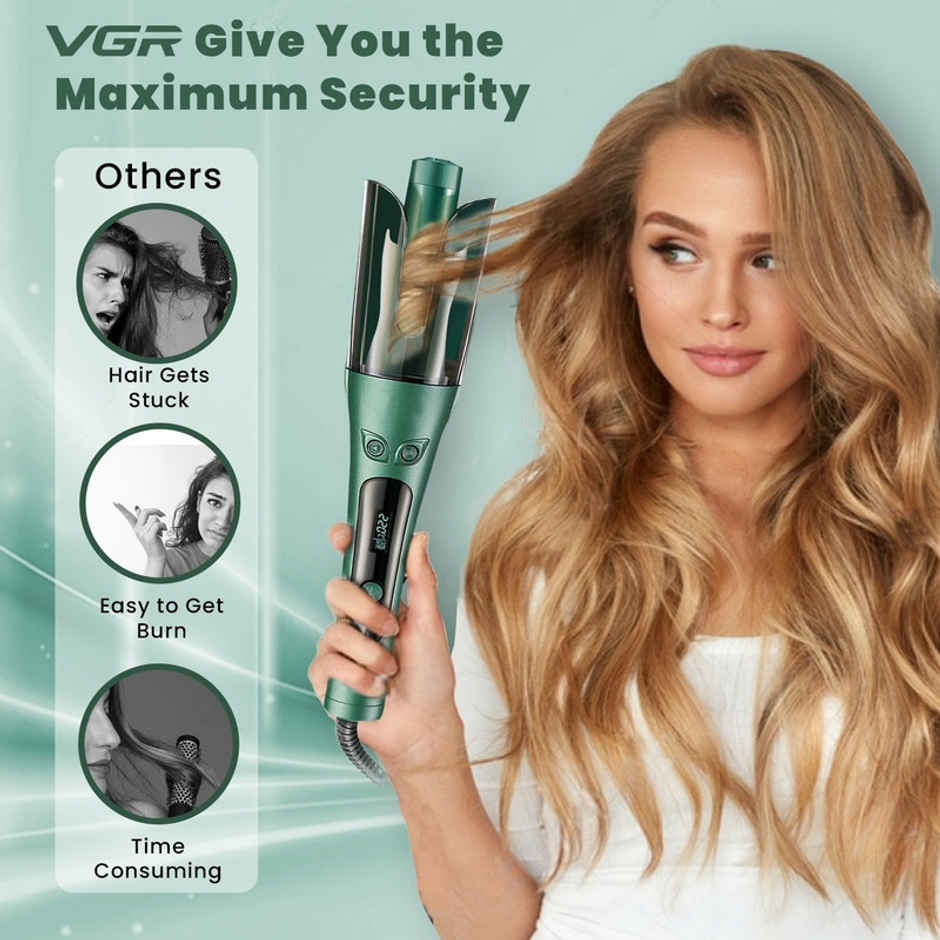VGR V-583 Professional Automatic Hair Curler | 220 Degree Max Heat | 360 Degree Swivel Cord | Green