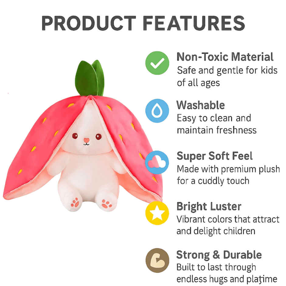 Fablue Strawberry Rabbit - Reversible Bunny Plush Soft Toy Animal For Kids