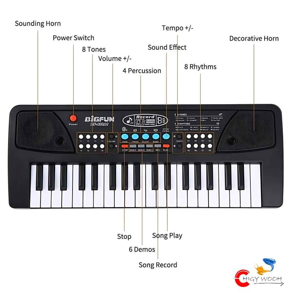 Chigy Wooh 37-Key Kids Piano Keyboard with Microphone & Recording Feature | Electronic Musical Toy