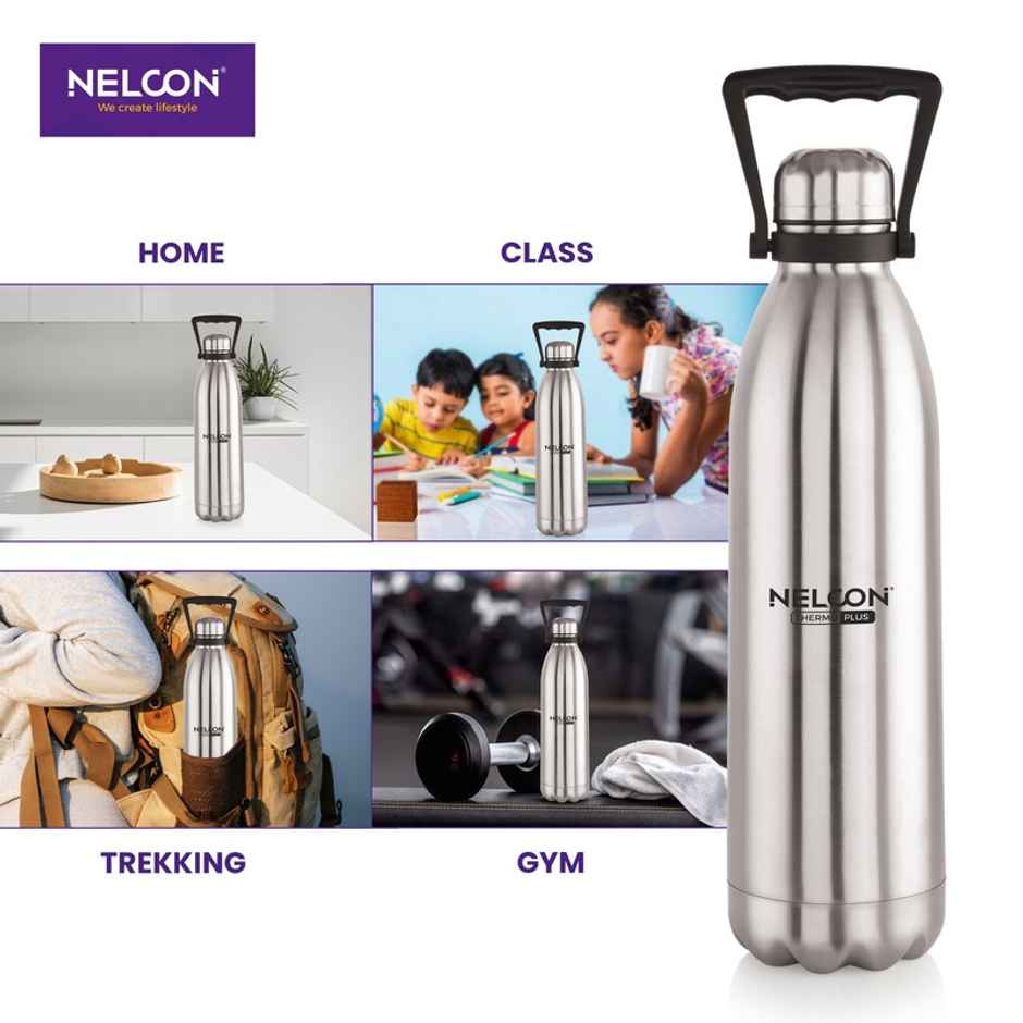 Nelcon Cola Thermoplus Vacuum Flask Water Bottle | 24 hrs Hot & Cold | ISI Certified | 1.5 L