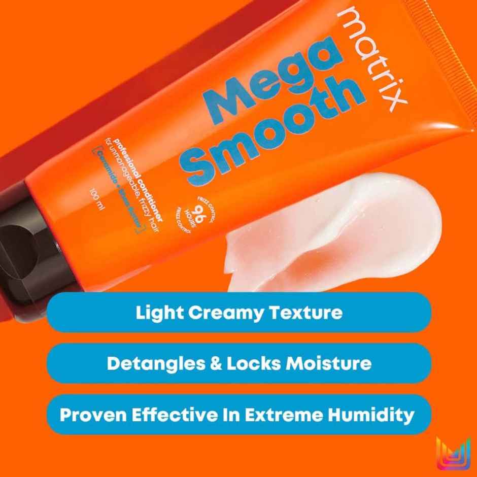Matrix Mega Smooth Shampoo, Conditioner & Serum Combo, Defy Frizz For 4 Days, For All Hair Types