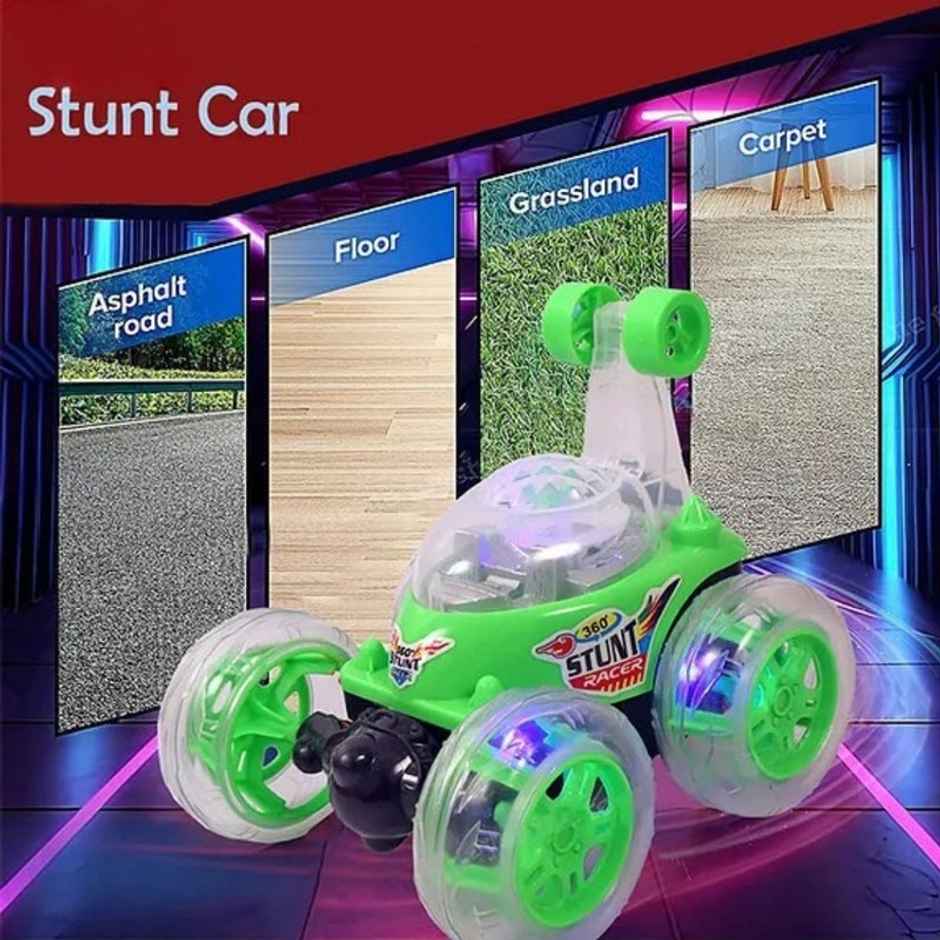 Fablue Rotating Rolling Remote Control Car for Kids - 360 Degree Rotating Car Toy for Kids - Green
