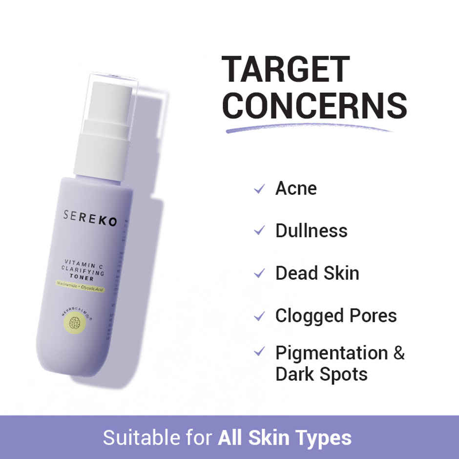 SEREKO Vitamin C Brightening Face Toner with Niacinamide, Glycolic Acid and Fruit Extracts | Works on Acne and Tightening Pores