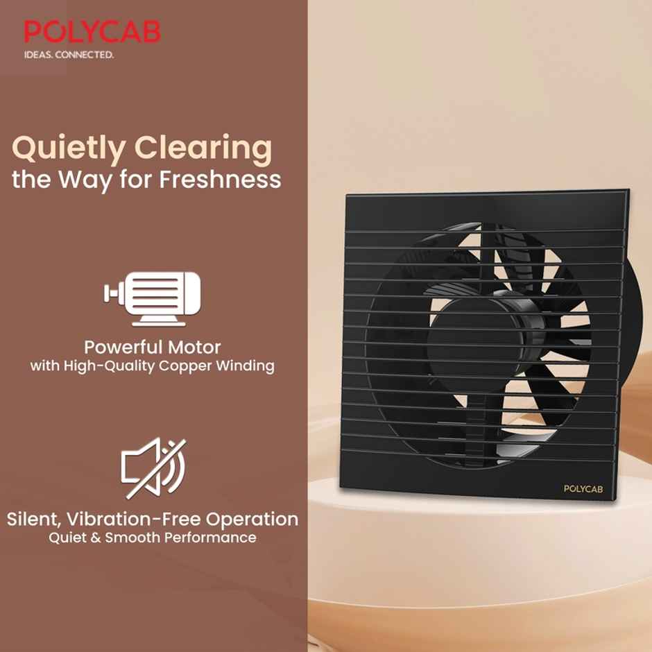 Polycab Freshner Axial Air Exhaust fan, 150mm, High Speed, 100% Copper Winding, Noiseless, Black