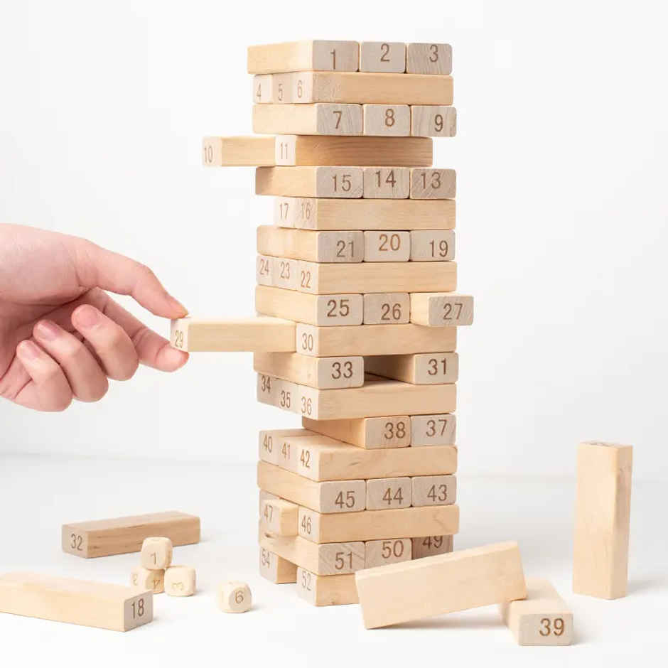 Fablue Wooden Numbered Stacking & Balancing Tower Puzzle Game for Adult & Kids