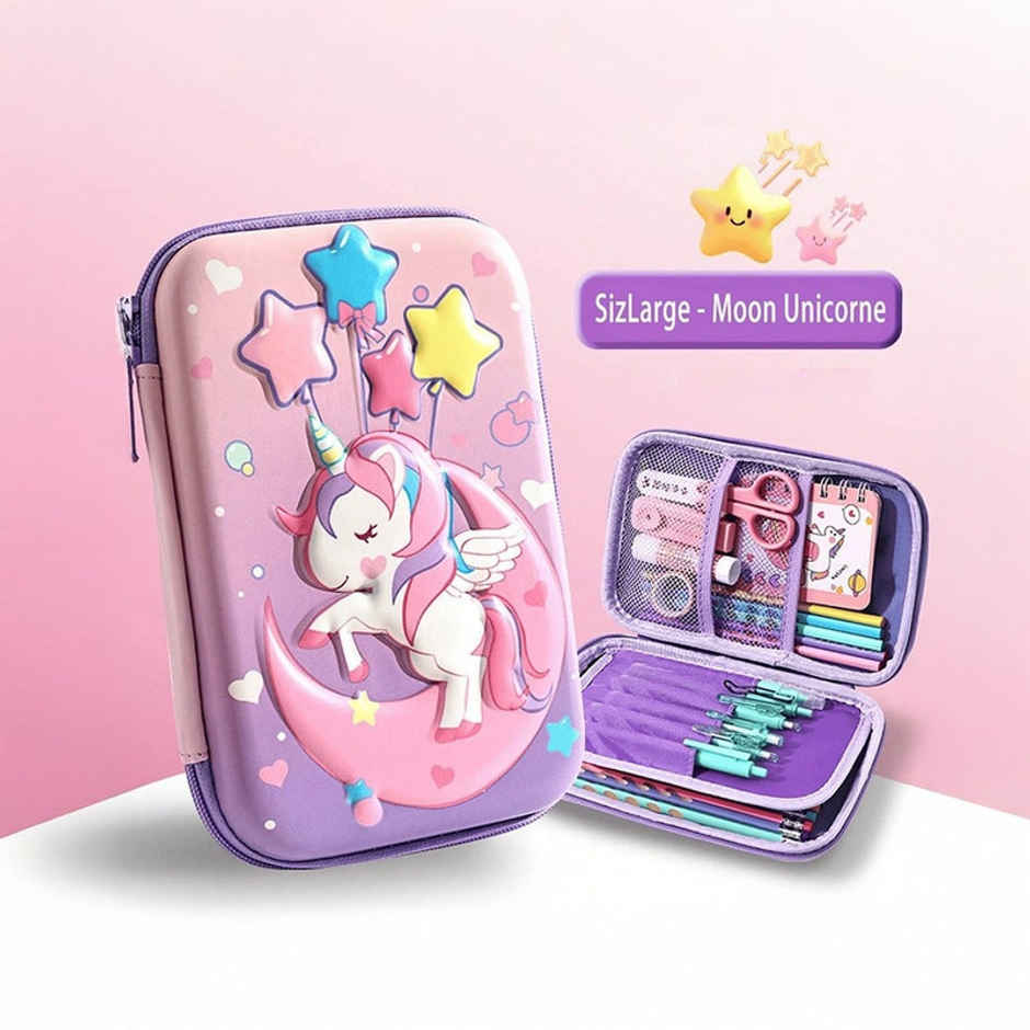 Fablue 3D Moon Unicorn Big Pencil Pouch | Light Purple