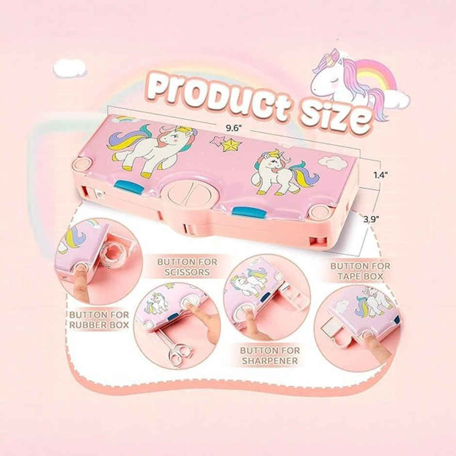 Fablue Multi-Functional Unicorn Pencil Box for Kids | Light Pink