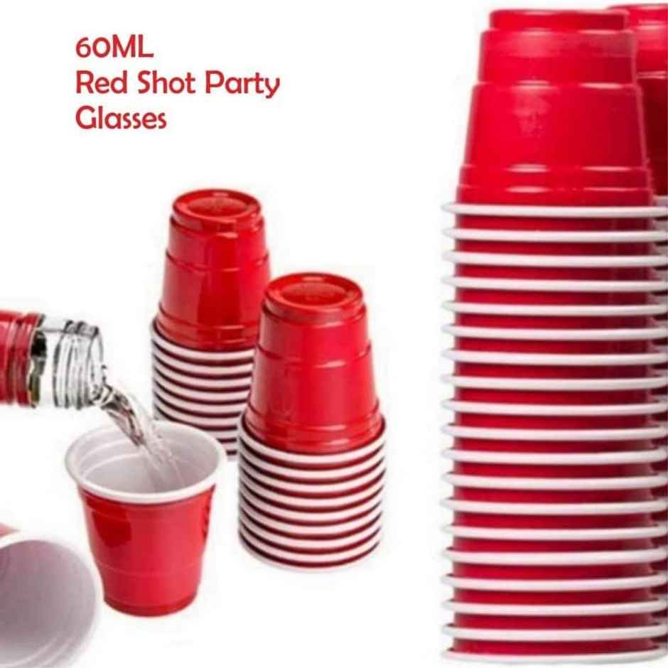 Premium Red Party Shot Cups | 60 ml | Pack of 20 | Disposable Glass | Urgo