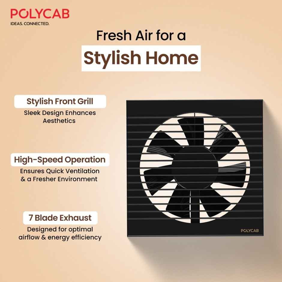 Polycab Freshner Axial Air Exhaust fan, 150mm, High Speed, 100% Copper Winding, Noiseless, Black