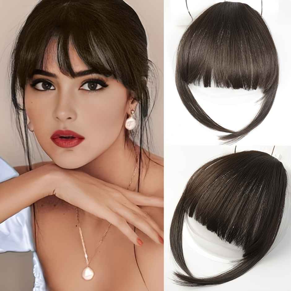 CHRONEX Synthetic Clip In Curved Bangs Black Hair Topper