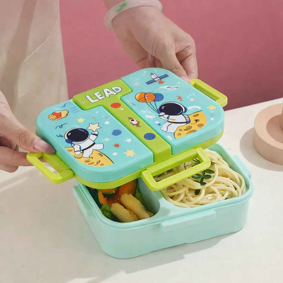 DesignLand Galaxy Astronaut Bento Lunch Box for Kids | Green