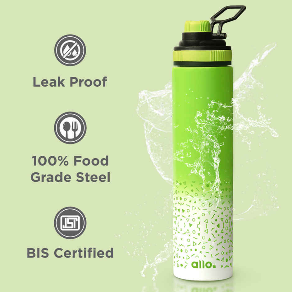 Allo SS Water Bottle Sipper | 850 ml | Green & White
