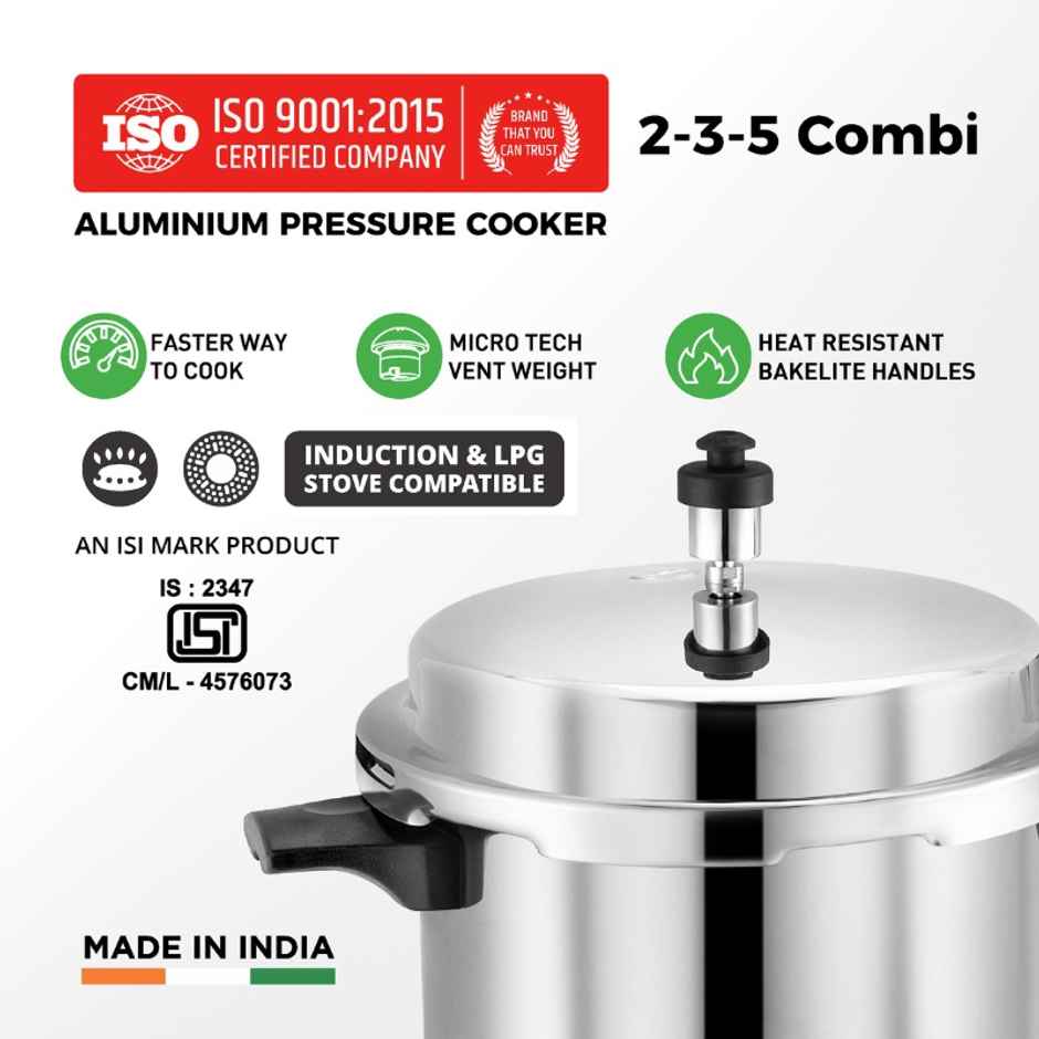 Leoron Combo 2L | 3L | 5L Outer Lid Induction Bottom Aluminium Pressure Cooker