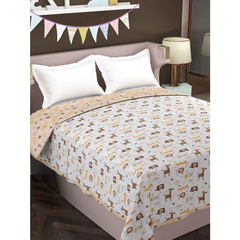 Florida Cotton AC Dohar Kids Reversible Design For Double Bed Blanket - Beige