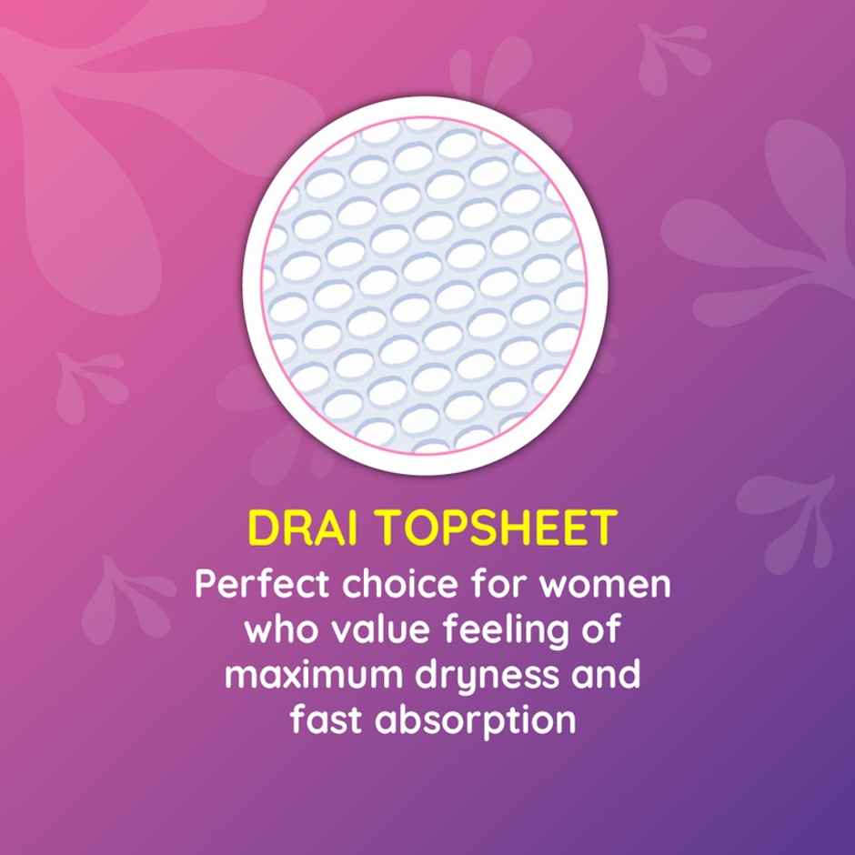Bella Ultra Night Drai Pads | Breathable | Drai Topsheet | Rash Free Perios | XXL | 14 pcs