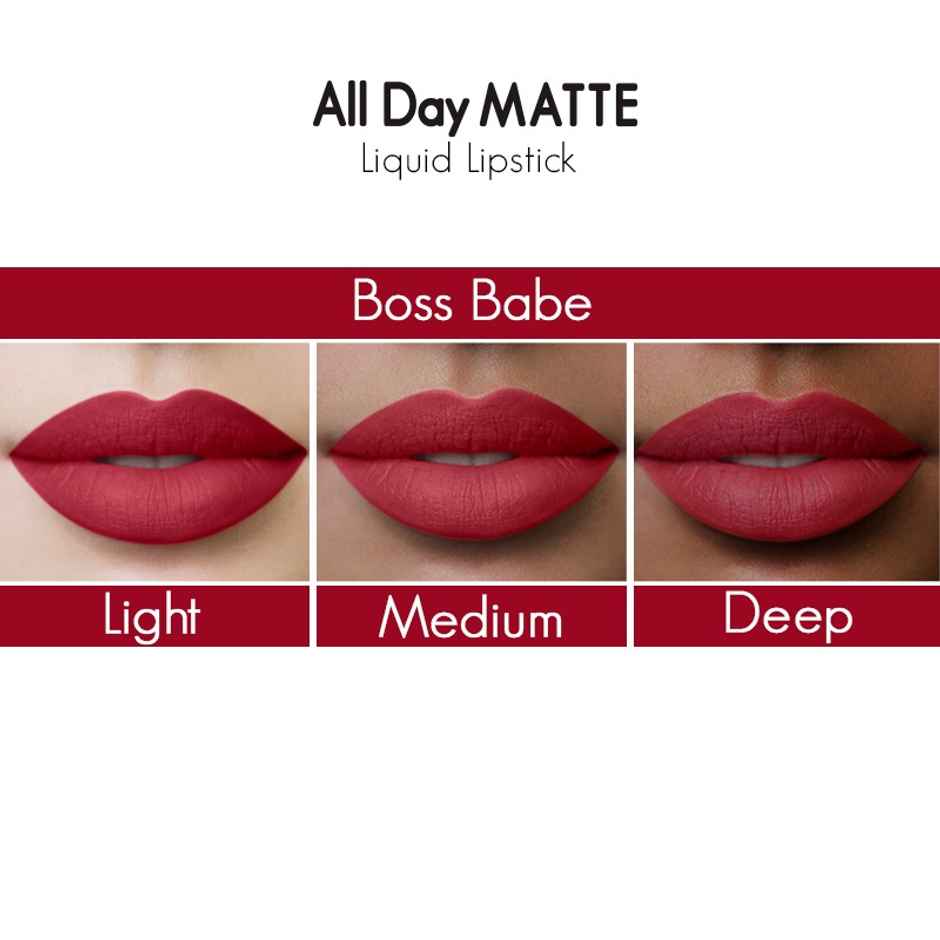 Nykaa All Day Matte Liquid Lipstick - Boss Babe Deep Red | Lightweight