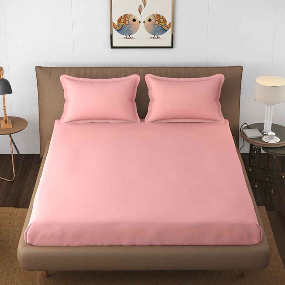 Florida Plain Cotto King Size Bedsheet for Double Bed with 2 King Size Pillow Covers 300 TC Size