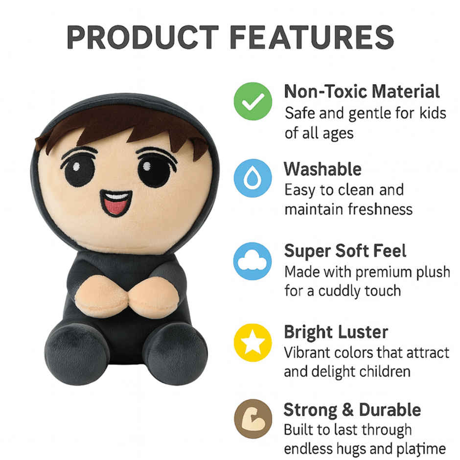 Fablue Stuffed Little Boy Soft Toy For Kids - Sitting Plush Soft Toy | Grey