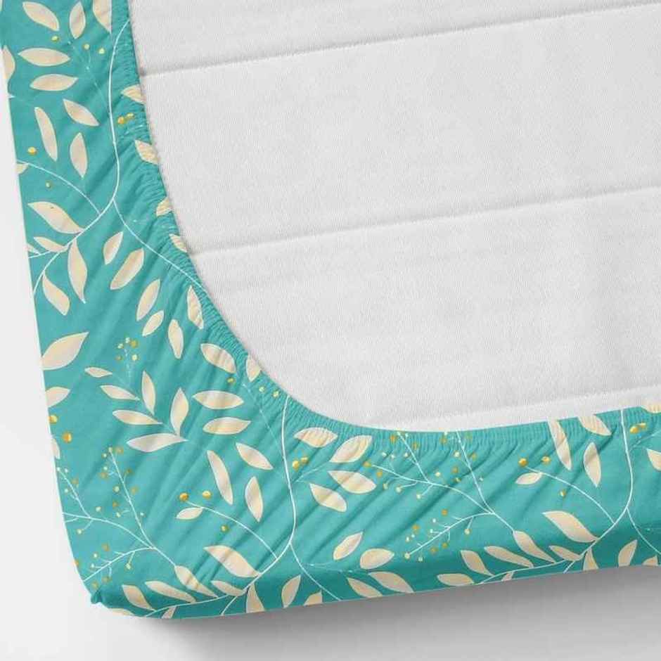 Florida Flyn Elastic Fitted Double Microfiber Leafy Bedsheet | With 2 Pillow Covers | Blue