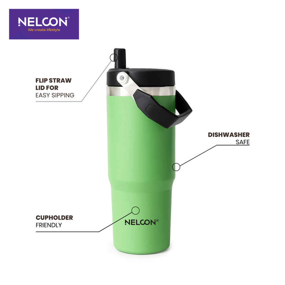 Nelcon Travel Mate Insulated Tumbler | Double Wall Stainless Steel Flask | Pastel Green | 900 ml