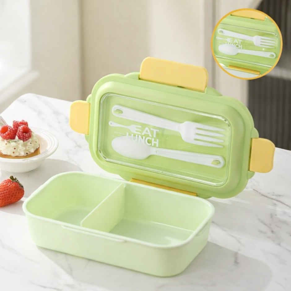 DesignLand Leak Proof 2 Compartment Tiffin Box with Spoon and Fork | Green